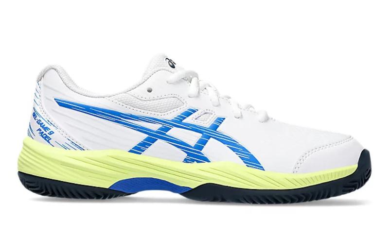 Image de Asics - Chaussures de Padel Gel-Game 9 Padel GS Blanc/ Bleu/ Jaune disponible sur ekwip