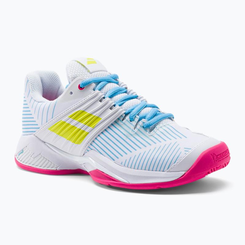 Image de Babolat - Chaussures de Tennis Propulse Fury All Court Blanc/Bleu/Rose disponible sur ekwip